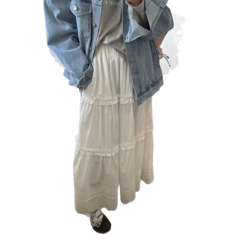 Spring 2026 Korean Style White Moonlight Cotton Midi Skirt