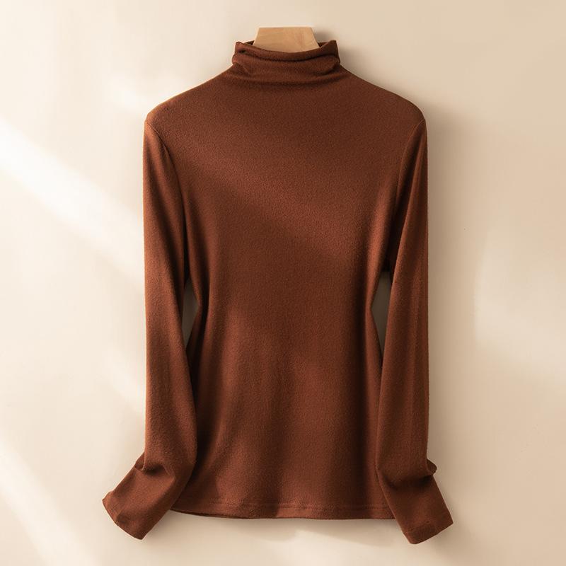 Bluse mit Stehkragen und Knopfleiste für Damen, Herbst und Winter, langärmlig, schmal geschnitten, dünn, einfarbig, mit hohem Kragen