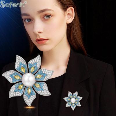 Fashion Rhinestones Pearl Flower Brooches For Women Clothing Coat Jewelry Accessories Gifts