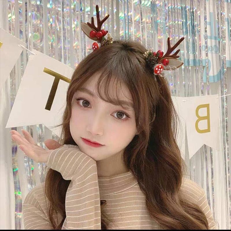 1Pair Hair Ball Christmas Antler Deer Ear Hairpins Hair Clip Hair Accessories Christmas Headbands