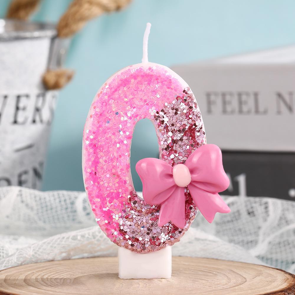 0-9 Birthday Decorations, Including Pink Bow Digital Candles for 0-9 Birthday Cakes, Exquisite Decorations At the Top of the Cak