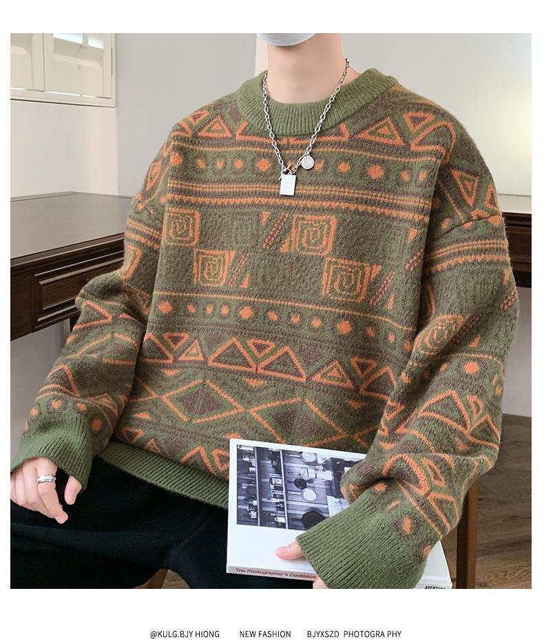 Boys' Casual Men's Warm Knitted Sweater - Thickened, Round Neck, Loose-Fit, Trendy Winter Wear