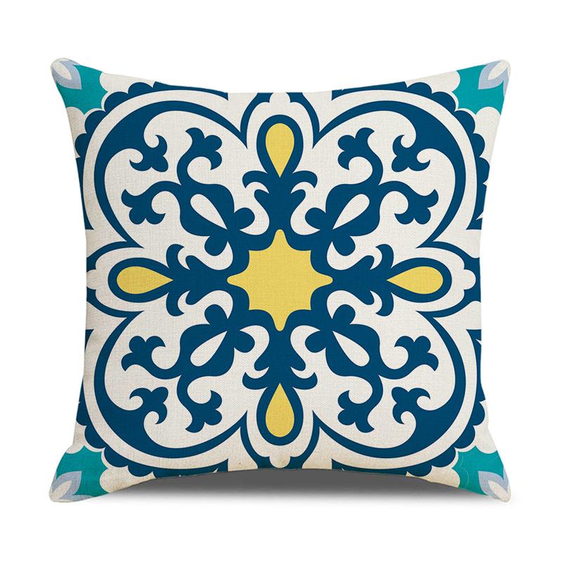Cushion Cover Pillow Case Cotton Linen Geometric Print Sofa Home Decor 18"