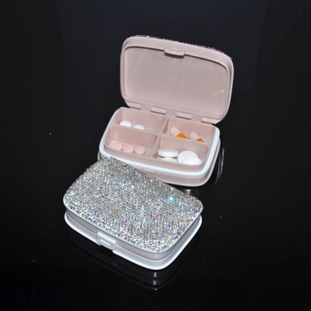 Diamond-Studded Portable Weekly Pill Dispenser – Small, Sealed, Mini Medicine Box