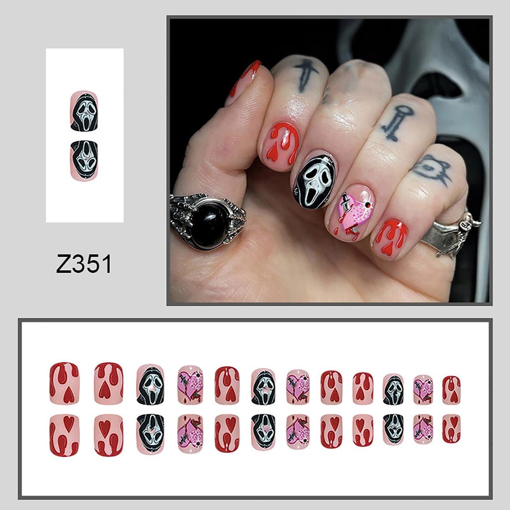 24 Pc Press On Nails Short Square Fake Nails Cute Designs Glossy False Nails Nails Cute Full Cover Glue On Nails Stick Extra