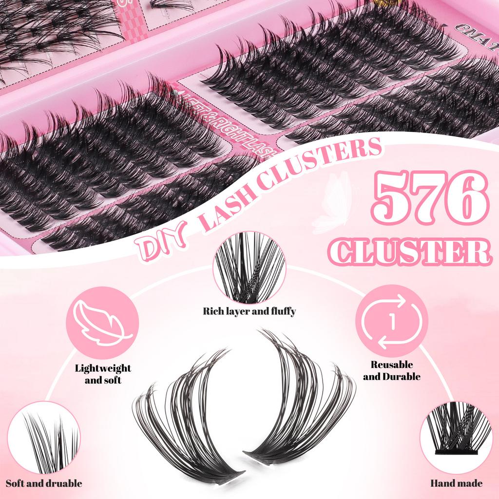 576 Clusters Of Single-Cluster False Eyelashes 8-16Mmdiy Segmented Natural Dense D-Curve Self-Grafting
