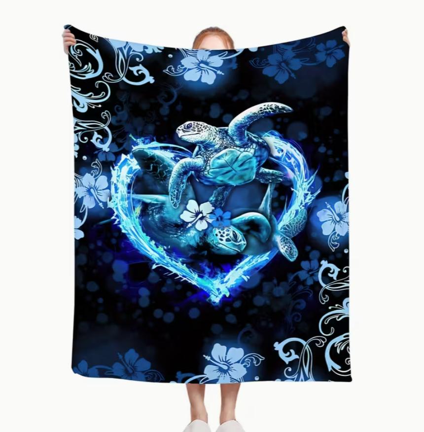 

1pc Blue Sea Turtle Throw Blanket Bohemian Animal Cover for Couch Bed Sofa Office Camping Blankets 130x150cm