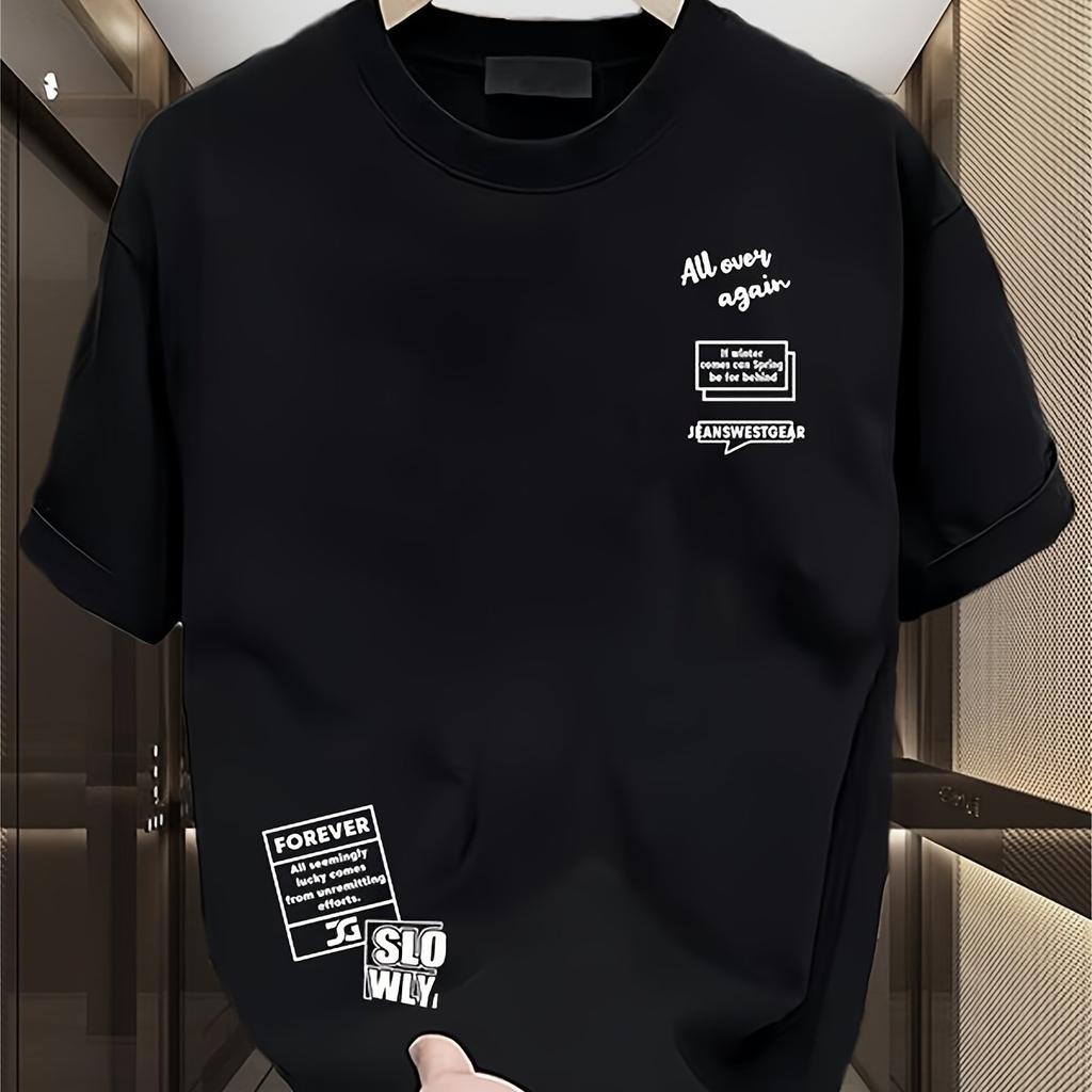 Men T-shirt Japanese and Korean Street Style Round Neck Short Sleeve Printed On The Black Casual Summer