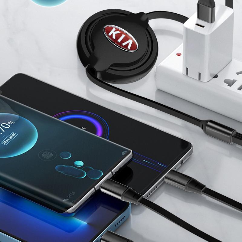 1Pcs Fashion New Car Mounted Telescopic Three In One Mobile Phone Charger For Kia Rio Ceed Sportage Cerato Soul Sorento K2 K5 Flip Car Accessories