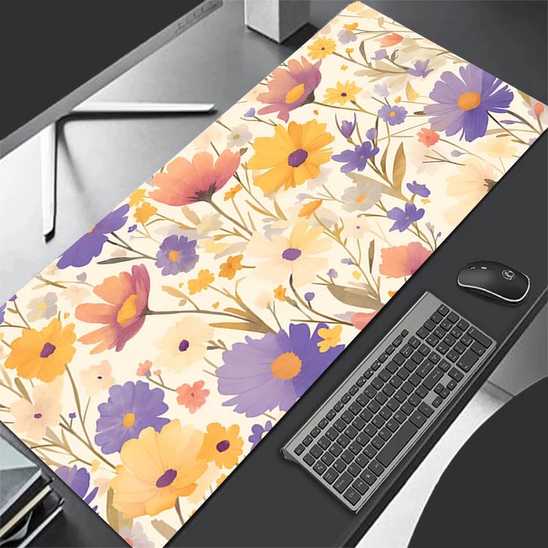 Flower Print Leather Gaming Mouse Pad Large Gamer Keyboard Vintage Flower Pattern Desk Mouse Mat Gaming Dorm Notebook Mousepad