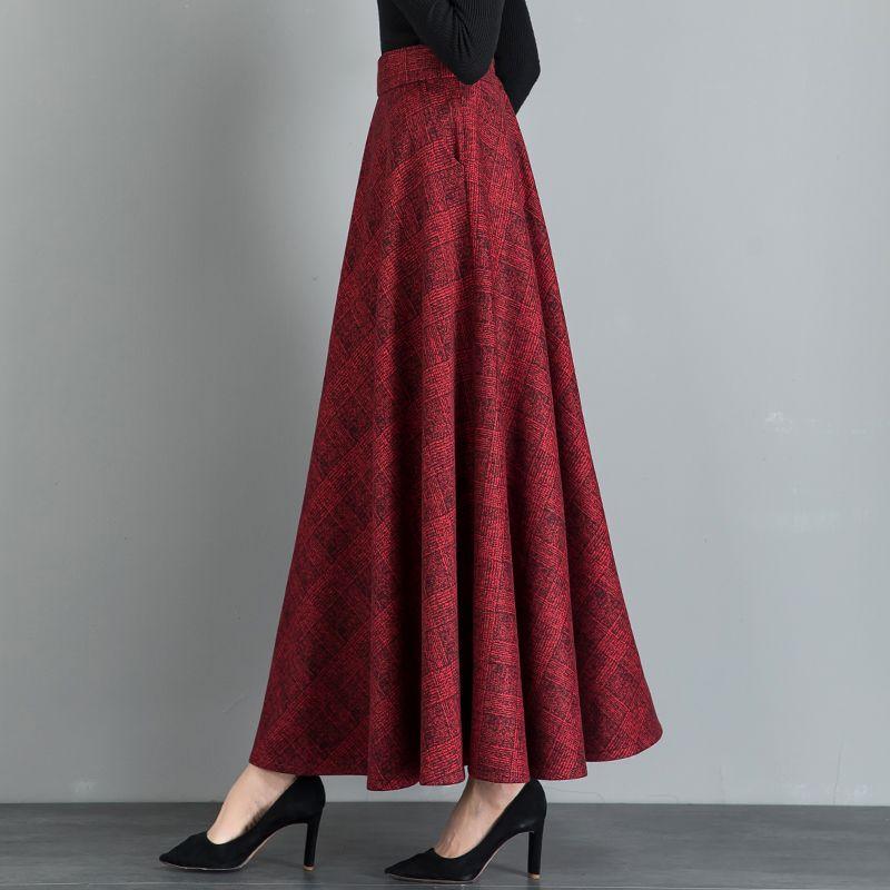 Otoño e InviernoNovedadfalda EleganteLargaCintura Altaforma AfaldaDobladillo AmplioFalda Larga para Mujer Heattech