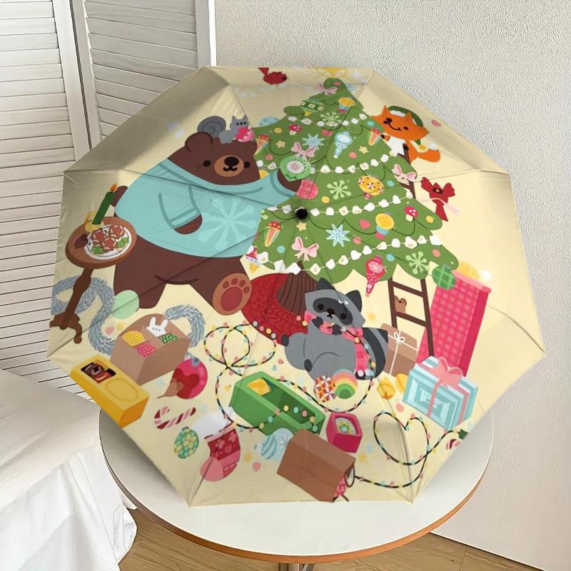 

1pc Christmas Celebration with Animals Umbrella with Plastic Handle,Suitable for All Seasons Home Travel Outdoor UmbrellaDD284