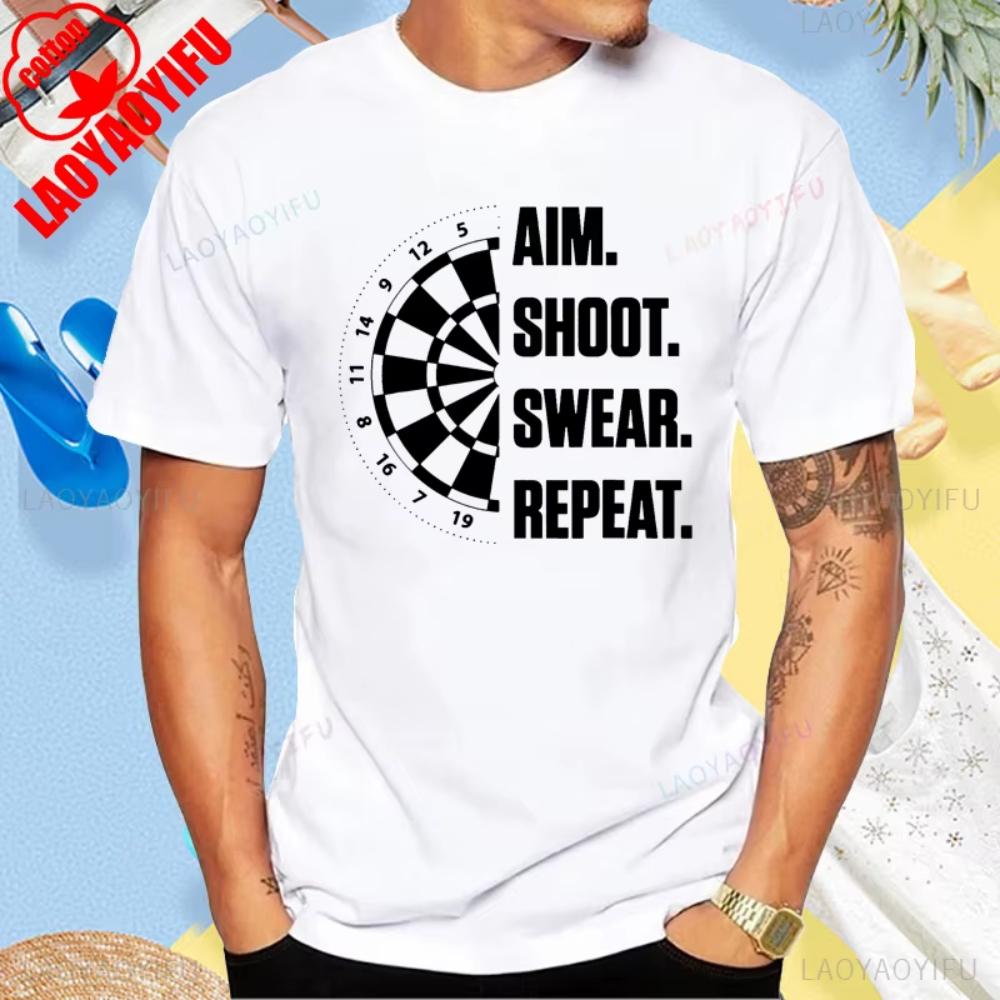 Aim Shoot Swear Repeat Darts Problems Dartboard Fun Hobby Dart Player TShirt Csaual Fashion Harajuku Hip Hop Y2K Man T Shirt