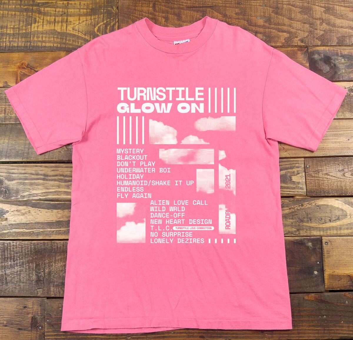 

Turnstile Band Glow On Poster Pink T Shirt Mens Womens Tees Top Full Size S-4XL M