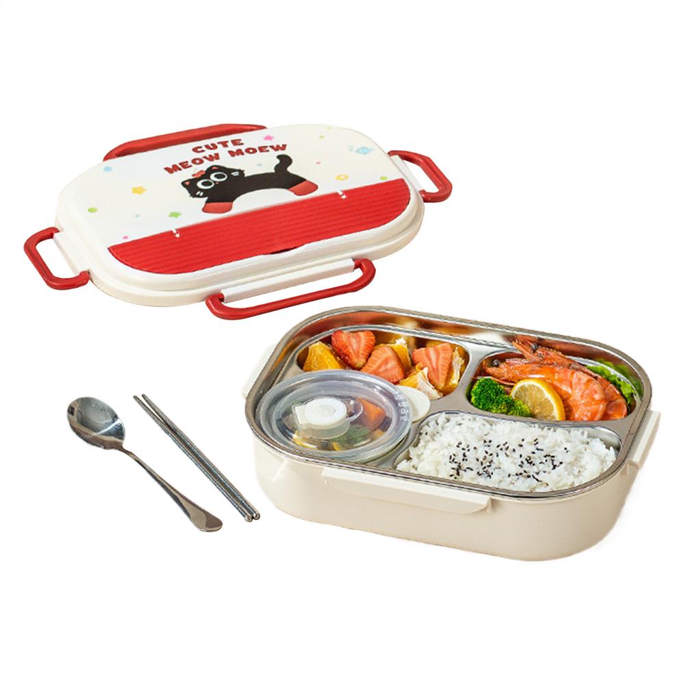 Stainless Steel Lunch Box 4-Compartment Lunch Containers For Adults With Cutlery Microwave-Safe Leakproof Meal Storage Box With