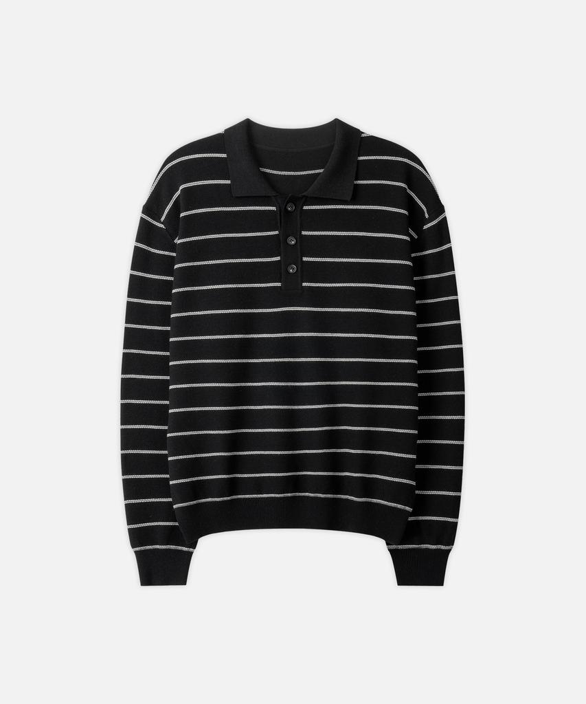 DRAW FIT Wool Supple Stripe Collar Knit [Black]