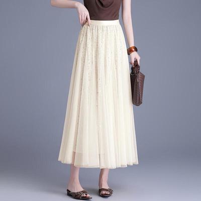 Falda Midi Elegante de Malla con Lentejuelas para Mujer