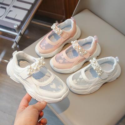 Children's Sneakers Summer New Girl Mesh Sports Shoes Fashion Breathable Kid Princess Pearl Tennis Causal Shoes Chunky Versatile
