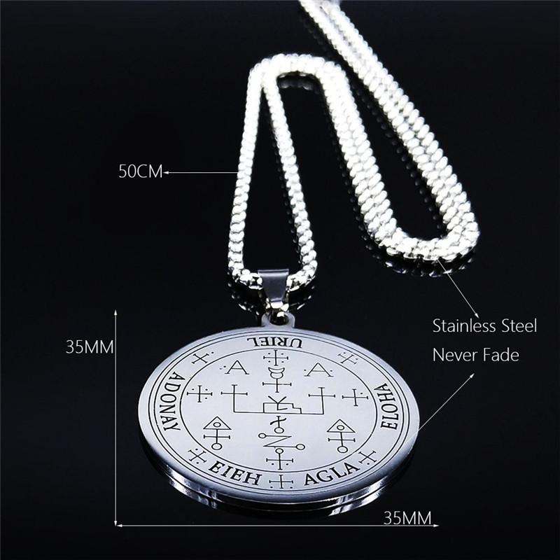 Collier pendentif en acier inoxydable, Design Sigil de l'archange, liste des termes occultes, amulette, bijoux pour hommes et femmes