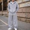 Conjunto de Moletom com Capuz e Zíper e Calça de Perna Larga Unissex - Cor Sólida, Estilo Europeu/Americano, Outono/Inverno 2026