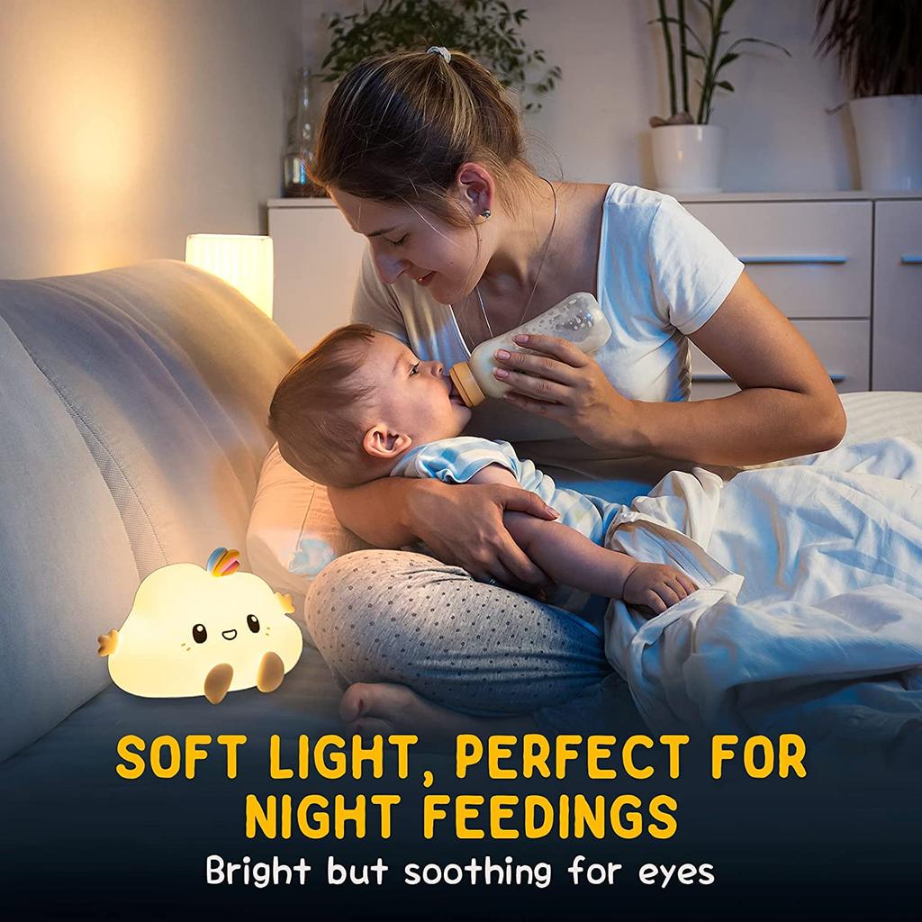 Portable LED Bedside Lamp Cute Cloud Silicone Night Light with 3 Brightness Levels Animal Nursery Silicone Night Light