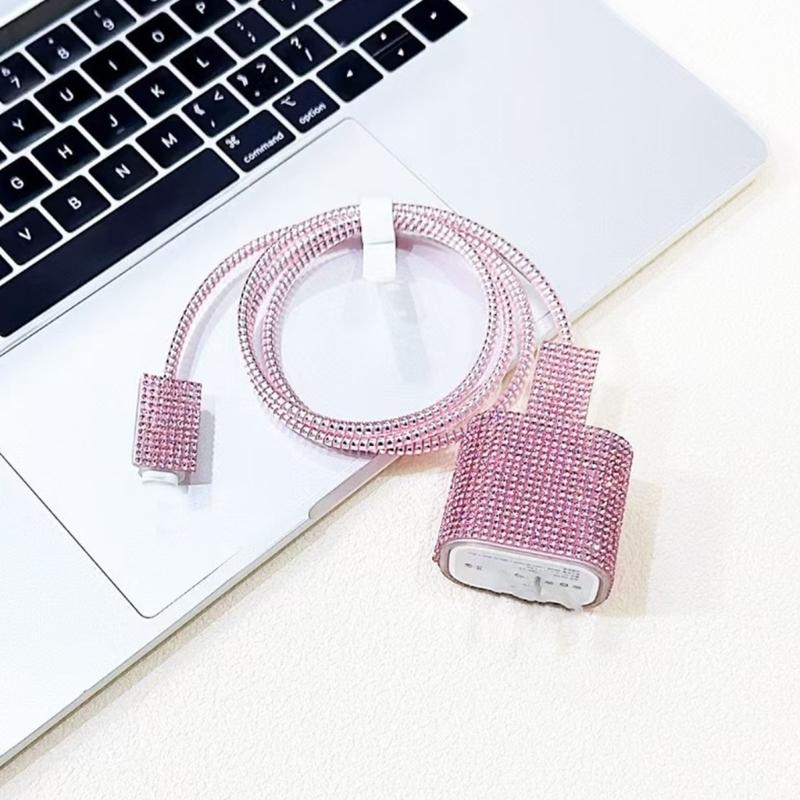 Sparkling Rhinestones Charging Protectors Set With TPU Cover And Cable Clip For 20W 18W Fast Charging Accessories