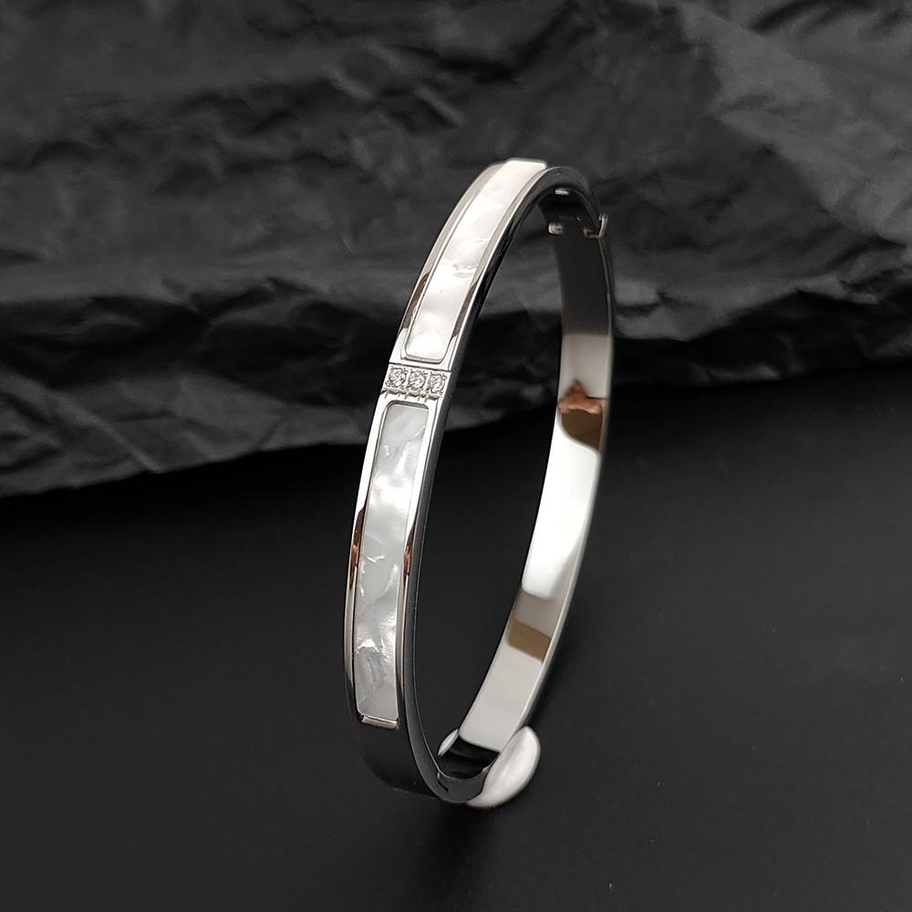 

Fashion Bracelet Women Gold Plated Shell Stainless Steel Couple Bracelet Zircon Girls Gift серебряный