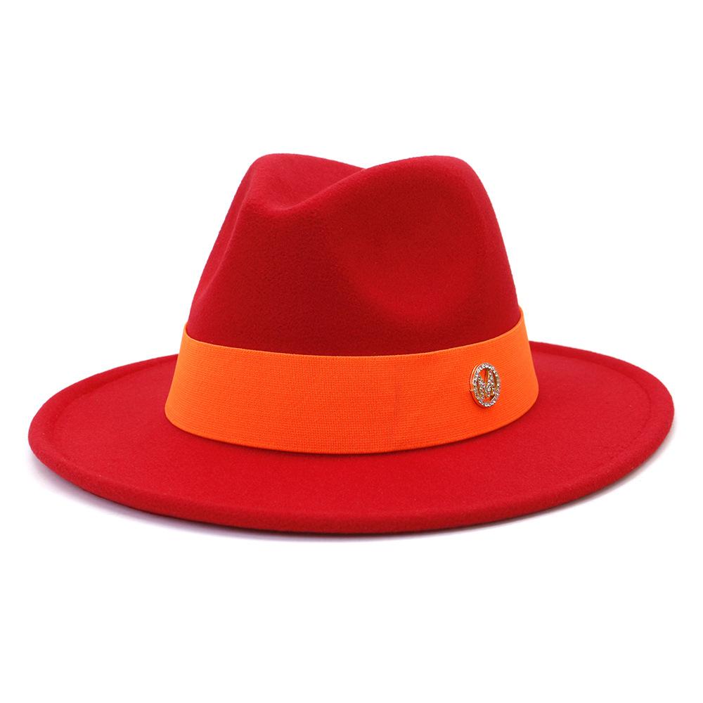 Formal Wide Brim Felt Fedora Hat Wool Ladies Party Wedding Church Hat M Letter Ribbon Panama Sombrero Jazz Cap