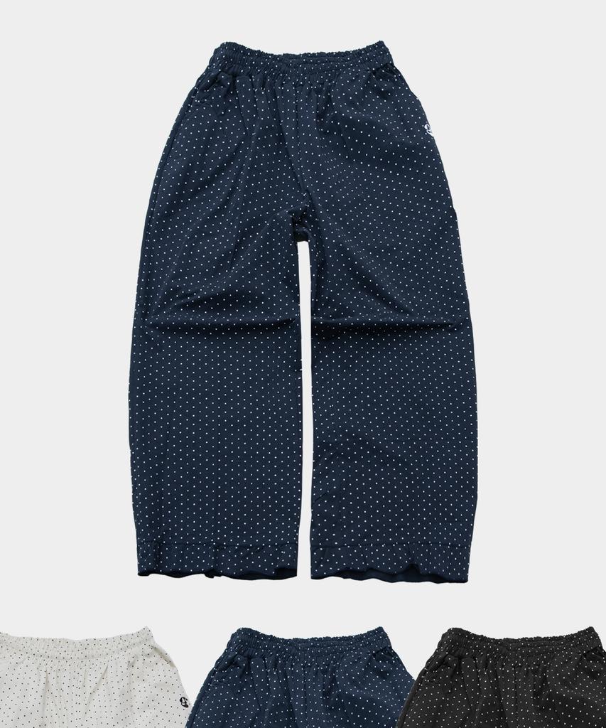 SOME PLACE Frill Mini Dot Basic Logo Strap Elastic Wide Cotton Pants_3 Colors