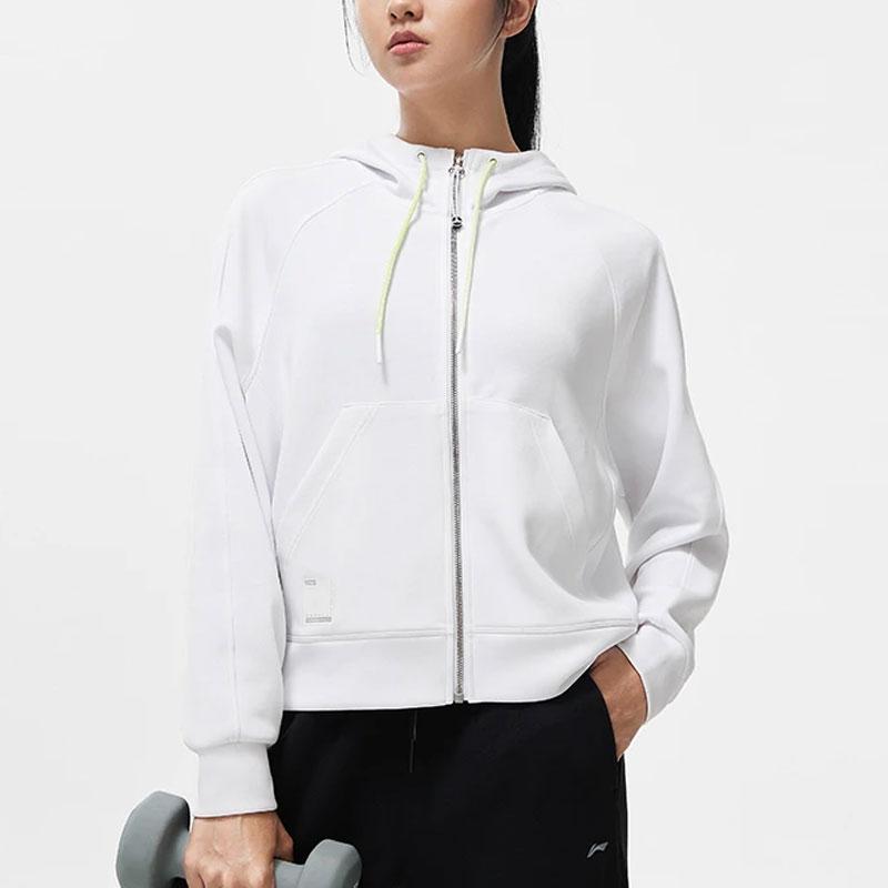 Li Ning Fitness Series Solid Color Loose Hoodie Women Hoodies White AWDT524-1