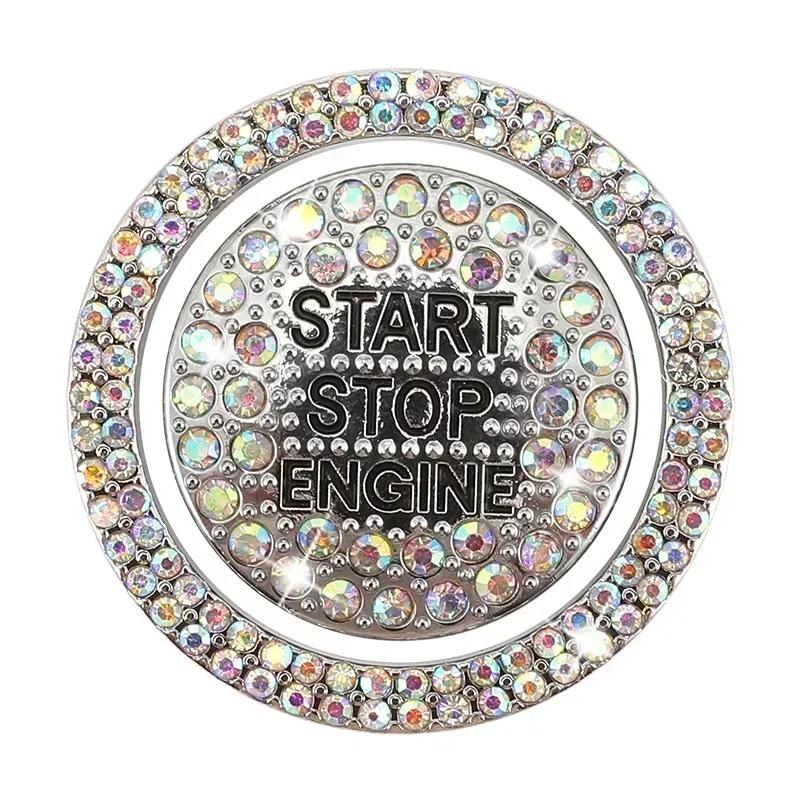 Car Start Switch Button Auto NEW 2Pcs/set  Decorative Diamond Stickers Rhinestone Ring Circle Trims Protective Cover Accessories