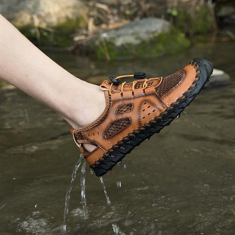 Sandalias de cuero informales de verano para hombre, zapatos de playa  transpirables para exteriores, sandalias deportivas para hombre, plataforma  para