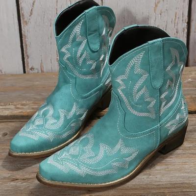 Women's V Cut Western Boots, Low Heel Pointed Toe Shoes, Solid Color Cowgirl Shoes