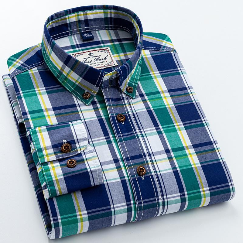 BRUST S-4XL Baumwolle Herren Neu Kariertes Langarmhemd Frühling Baumwolle Freizeithemd Slim Fit Zoll Hemd