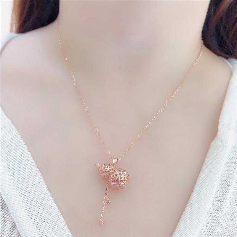 Purple Gold Three-Dimensional Hollow Gourd Pendant Retro Temperament Elegant Rose Gold Plated Color Gold Necklace