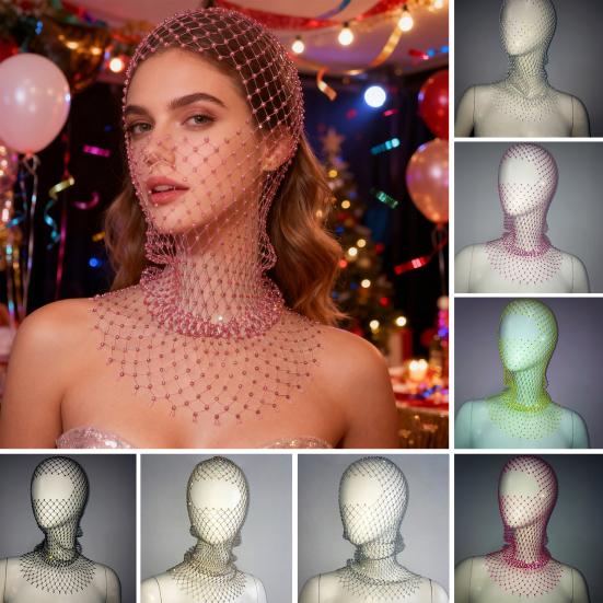 Visnet Hoed Elastisch Glanzende Strass Steentjes Ontwerp Effen Kleur Hoofddeksel Nachtclubs Muziek Festivals Podium Kleding Hoofddeksel