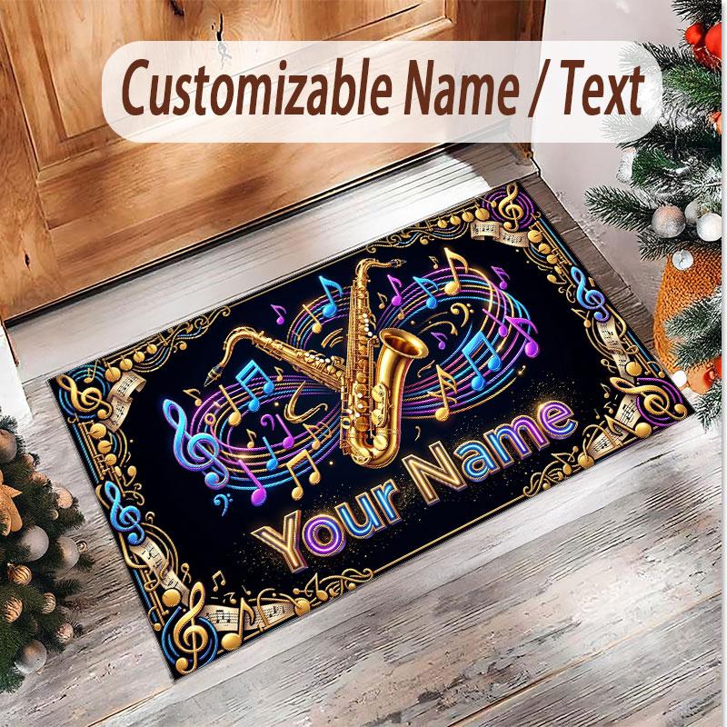 Alfombra de Terciopelo de Cristal Suave con Tema General de Música, Impresión de Nombre y Texto Personalizados, Alfombra de Suelo Antideslizante para Dormitorio Sala de Estar