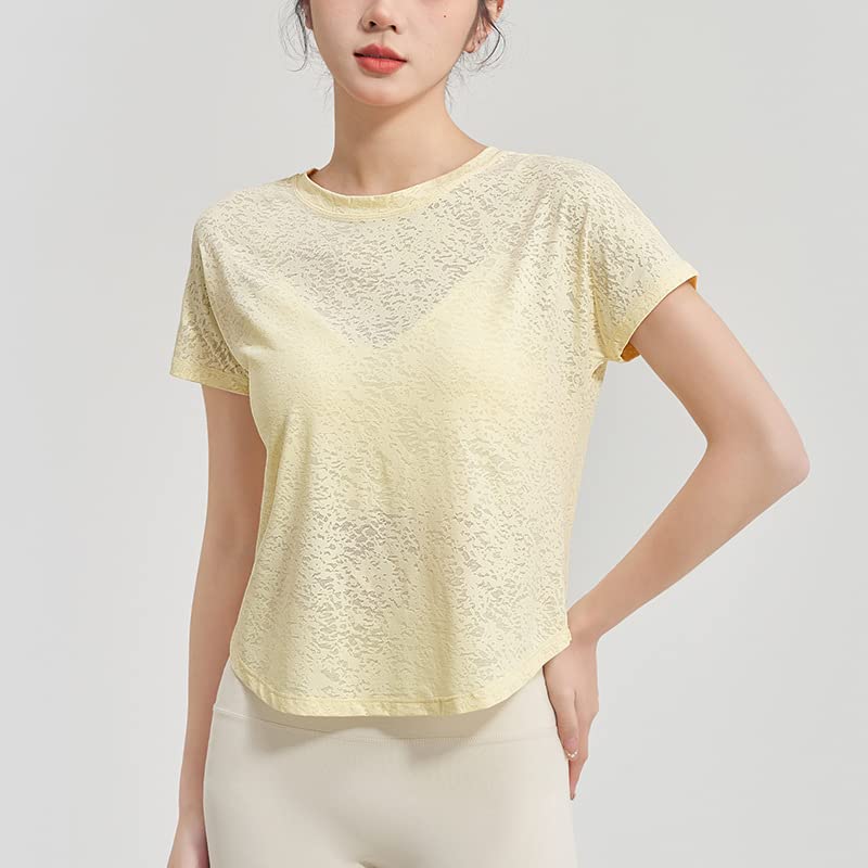 Gincci Short Sleeve Yoga Perfect for and Short Sleeve Flattering Open L and A Women's Shirt, Yoga, Gym, Fitness, Top, Back, Back, Stylish,