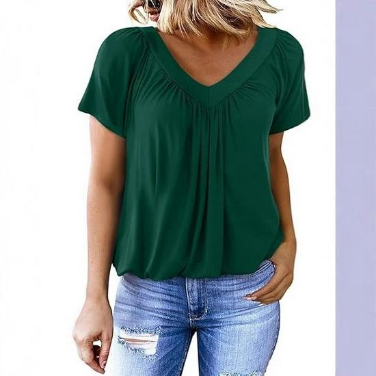 2025 V-Neck Raglan Sleeve Ruffled Casual T-shirt