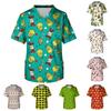 Men's Short Sleeve V-Neck Christmas Print Uniform Top with Chest Pocket