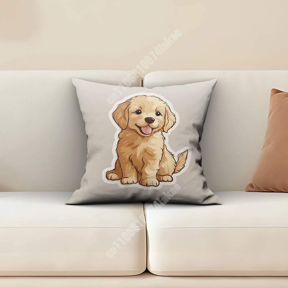 Cute Puppy Gold Retriever Dog Friend Pillow Cover Cushion Case Sofa Couch Modern Apartment Decor Family Furnishing