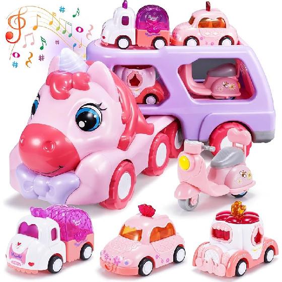 Toys for 1 2 3 Year Old Girls, Gifts for 1 2 Year Old Girls 5 in 1 Girl Cars for Toddlers 1-3 Unicorn Toy Little Girl Toys Age 2-3 Birthday Gifts for