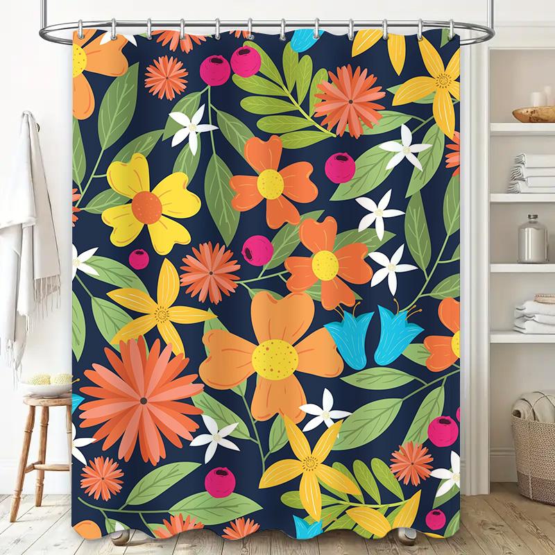 Decorative Shower Curtain Floral Print Bathroom Decor Waterproof Fabric Shower Panels for Home Decoration Blue, Yellow Orange Co