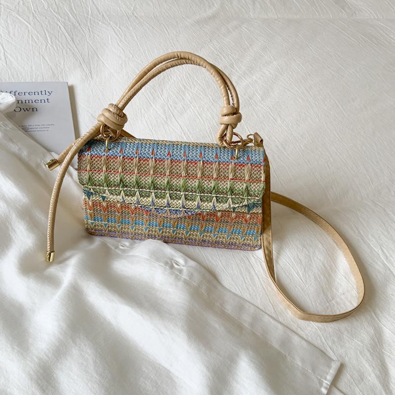 Woven Straw Rainbow Women's Bag 2026 New Chain Party Handbag Stylish Fashion Single Shoulder Bags For Young Lady