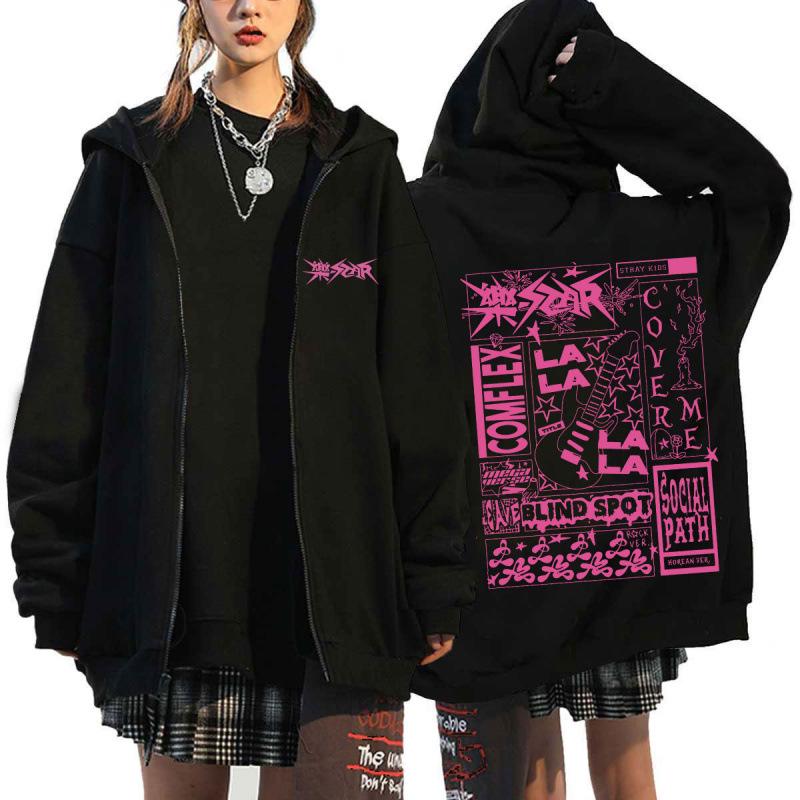 Stray Kids K-Pop Star Harajuku Print Loose Zipper Hoodie