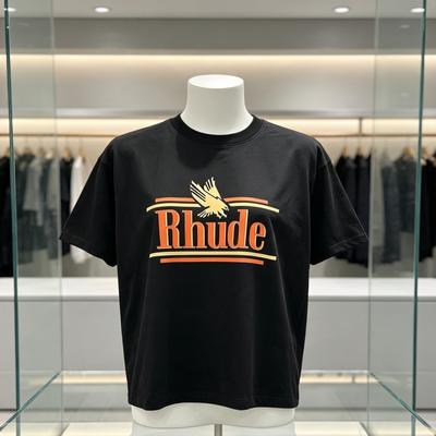 2026 New RHUDE Short Sleeved Retro Label Printed Short Sleeved Tshirt Loose Casual Highquality Unisexs Clothing
