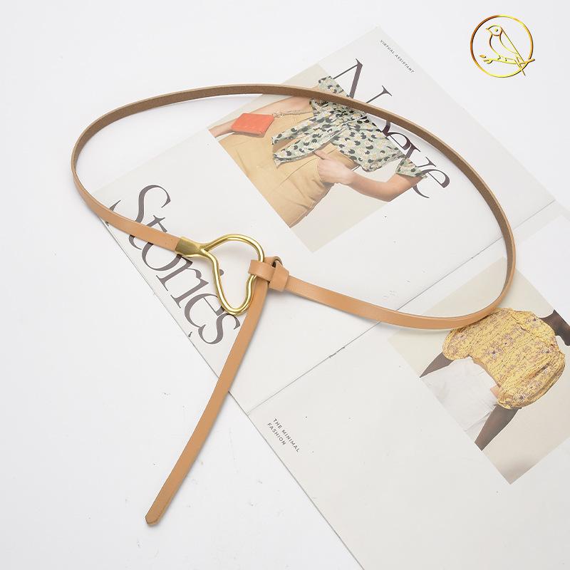Women'S Leather Belt Knotted Decoration With Dress Shirt Simple Pure Cowhide Thin Belt Trendy