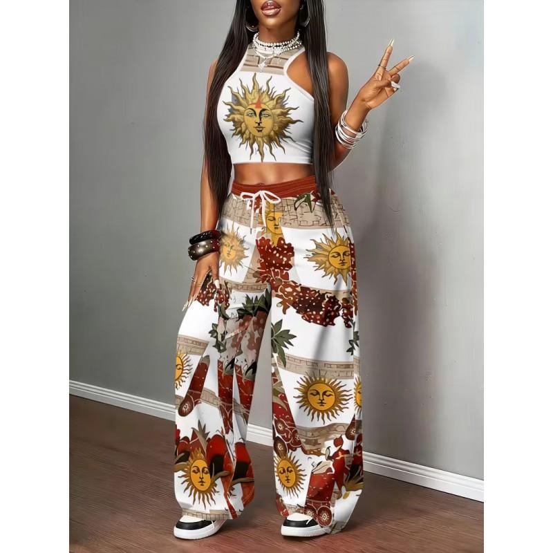 Y2K Streetwear Set Damen - Bedrucktes Crop Top Shorts Passendes Outfit Lässig 3D Grafik Sportliches Ensemble