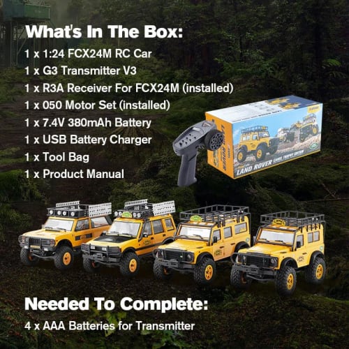 FMS 1/24 RC Crawler RTR FCX24M Land Rover Family Camel Trophy Edition Licensed RC Model 4WD RC Rock Truck 2.4GHz Hobby-Grade RC Car Model Mini Off-Roa