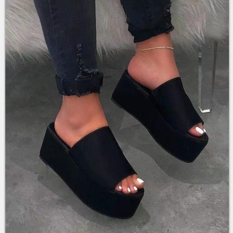 New women's shoes style camouflage thick-soled muffin and one-character casual cool slippers women